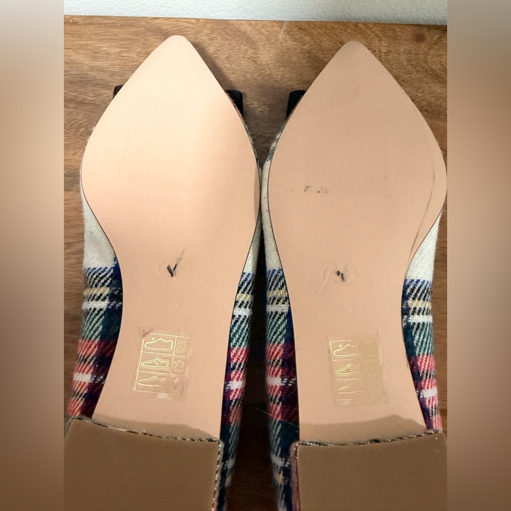 J. Crew Red/White Plaid Flats Black Bow Size 7 Snowy Tartan NWOT Old Money - Picture 11 of 12